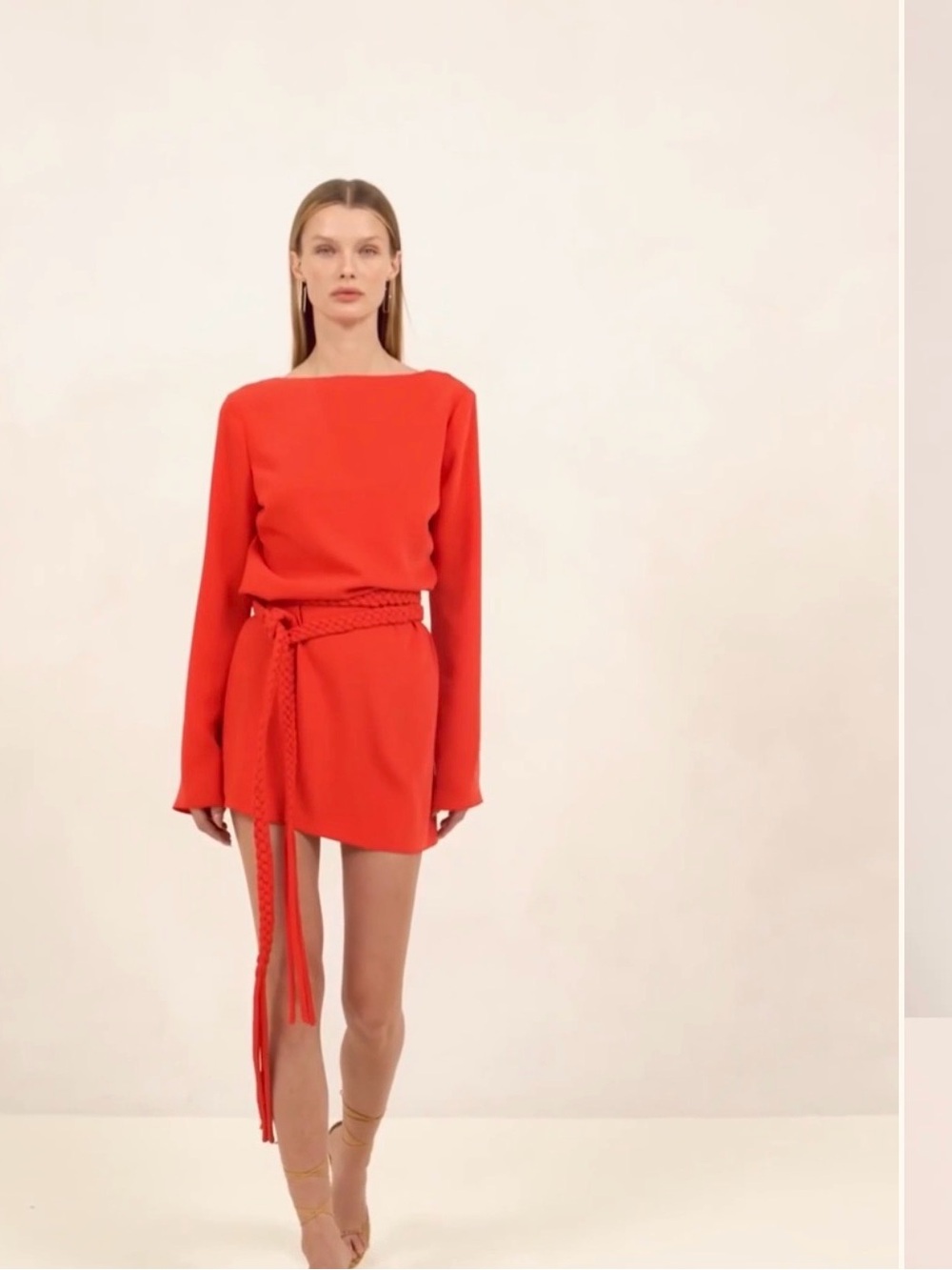 Alexis Red Long-Sleeve Mini Dress with Braided Tie Belt